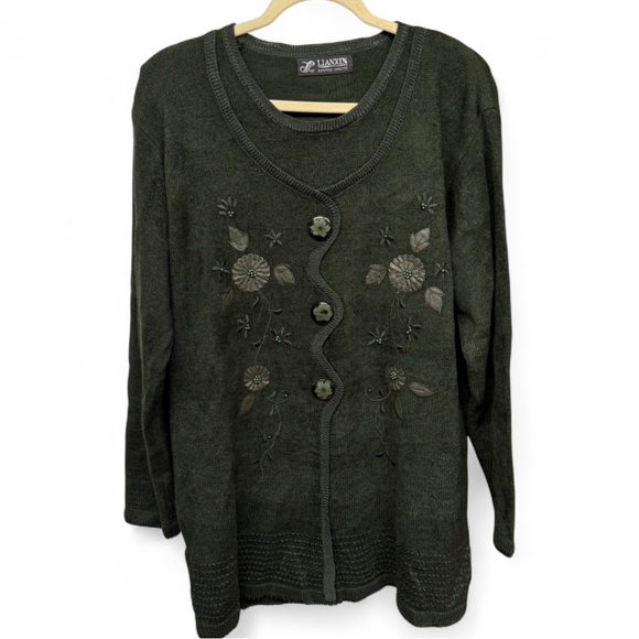 VTG Lianxin Advanced Sweaters Dark Forest Green, Floral - Picture 1 of 6